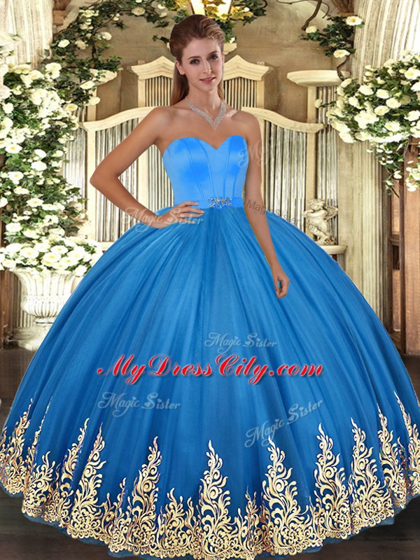 Excellent Sleeveless Appliques Lace Up Sweet 16 Quinceanera Dress