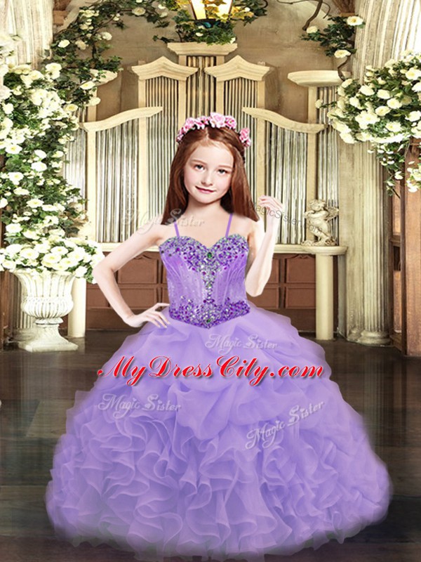 Hot Sale Sleeveless Beading and Ruffles and Pick Ups Lace Up Kids Formal Wear