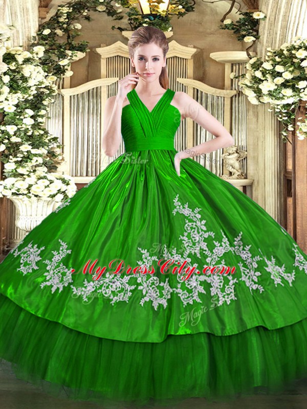 Green Zipper Quinceanera Dresses Embroidery Sleeveless Floor Length