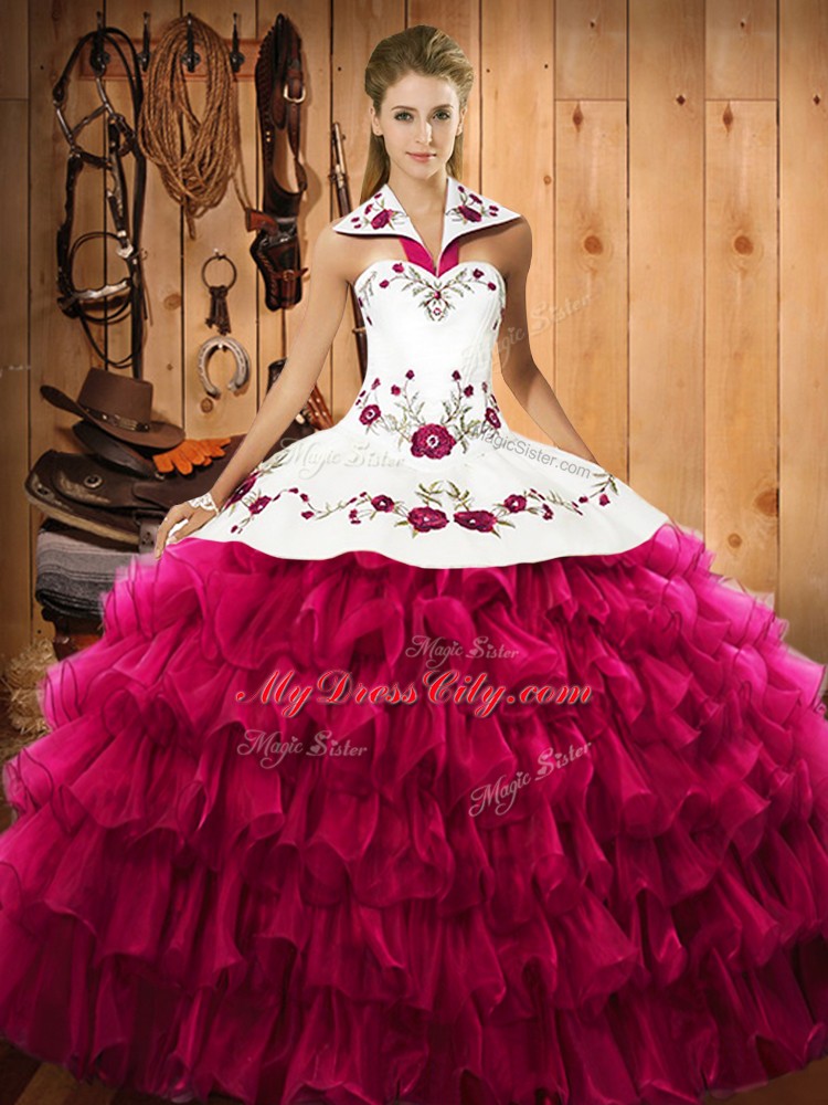 Sleeveless Embroidery and Ruffled Layers Lace Up Sweet 16 Dress