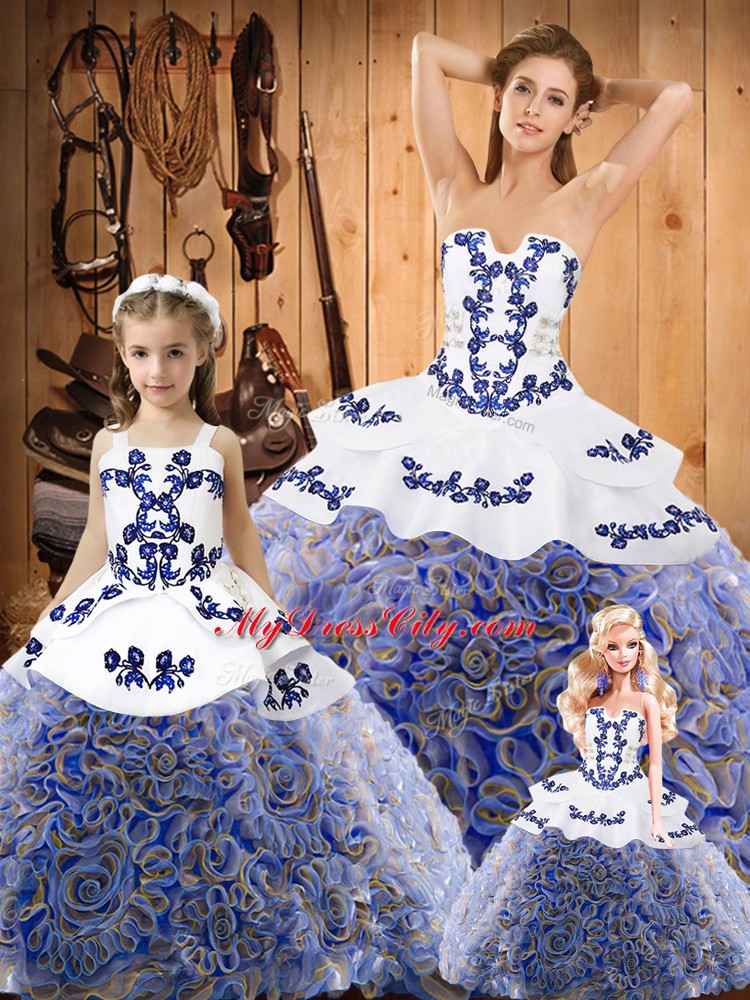 Shining Sleeveless Sweep Train Embroidery Lace Up Sweet 16 Dresses