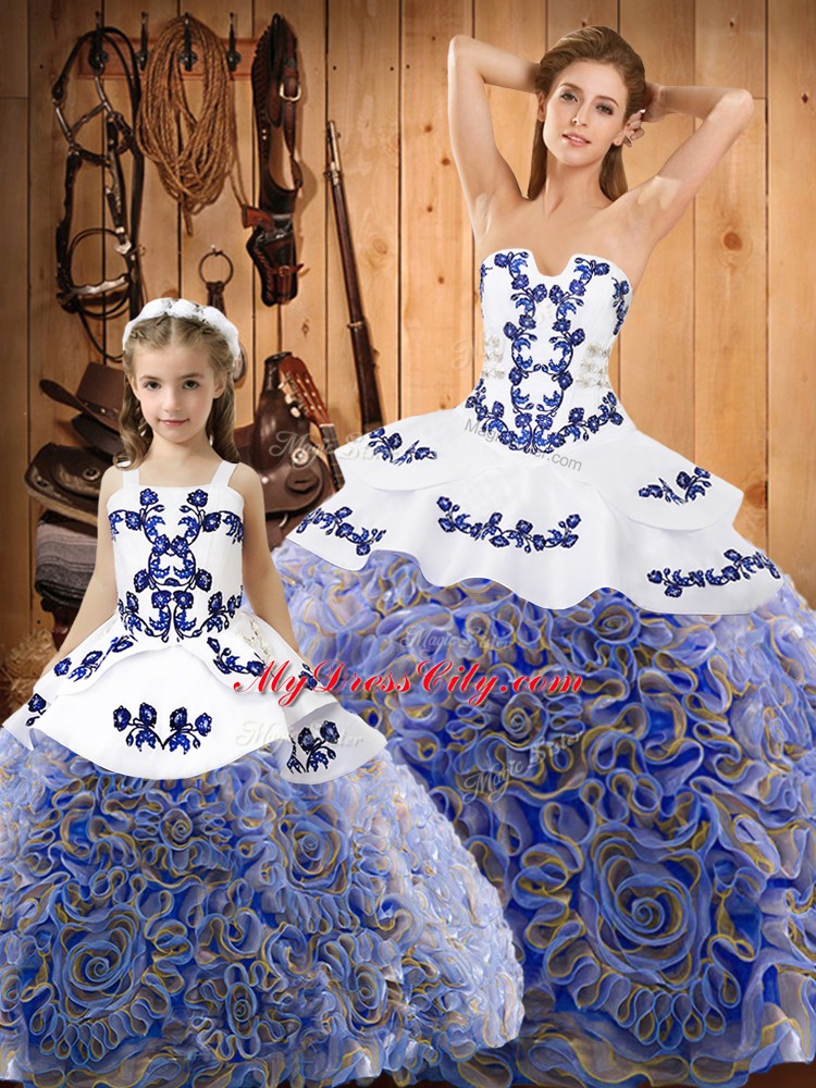 Shining Sleeveless Sweep Train Embroidery Lace Up Sweet 16 Dresses