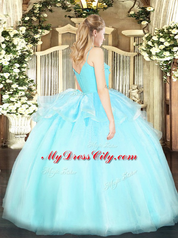 Attractive Yellow Green Sleeveless Ruffles Floor Length Quince Ball Gowns