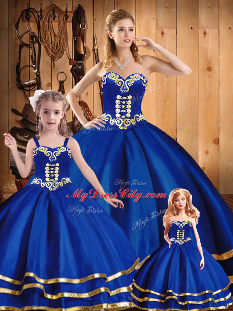 Dramatic Blue Sweetheart Neckline Embroidery Vestidos de Quinceanera Sleeveless Lace Up