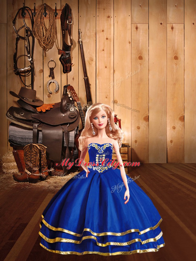 Dramatic Blue Sweetheart Neckline Embroidery Vestidos de Quinceanera Sleeveless Lace Up