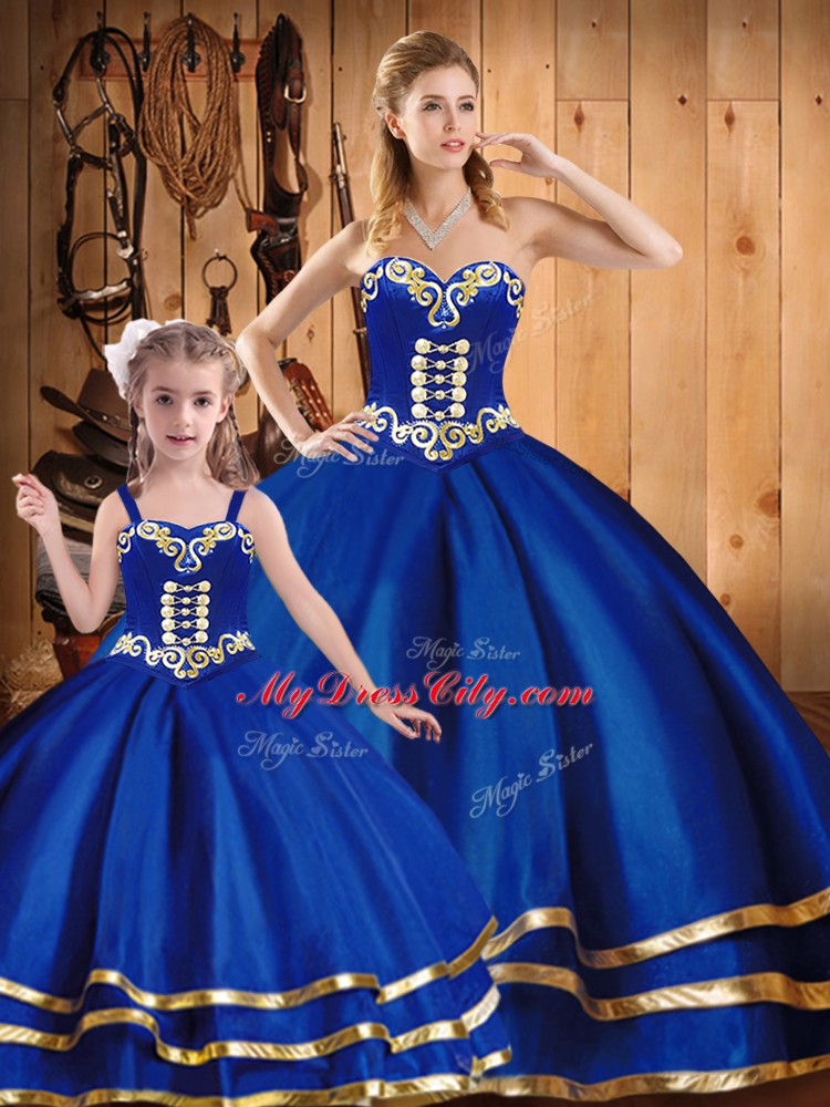 Dramatic Blue Sweetheart Neckline Embroidery Vestidos de Quinceanera Sleeveless Lace Up