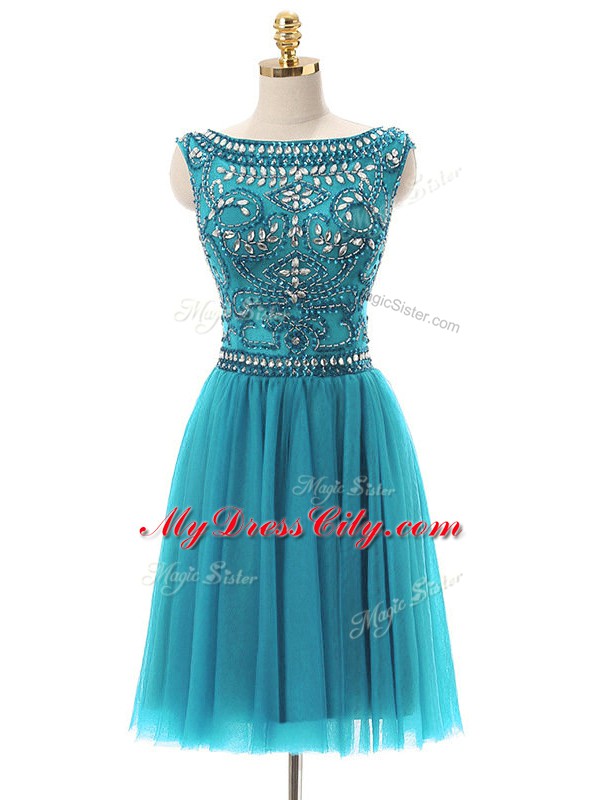 Chic Teal Sleeveless Beading Mini Length Prom Dresses