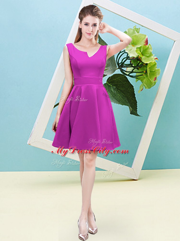 A-line Bridesmaid Dresses Fuchsia Asymmetric Satin Sleeveless Mini Length Zipper