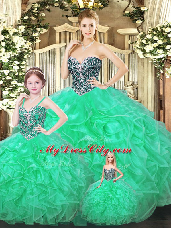 Delicate Green Sweetheart Lace Up Ruffles Quinceanera Gown Sleeveless