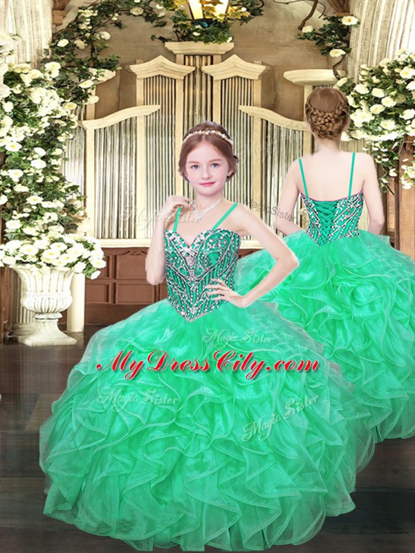 Delicate Green Sweetheart Lace Up Ruffles Quinceanera Gown Sleeveless