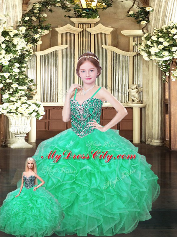 Delicate Green Sweetheart Lace Up Ruffles Quinceanera Gown Sleeveless