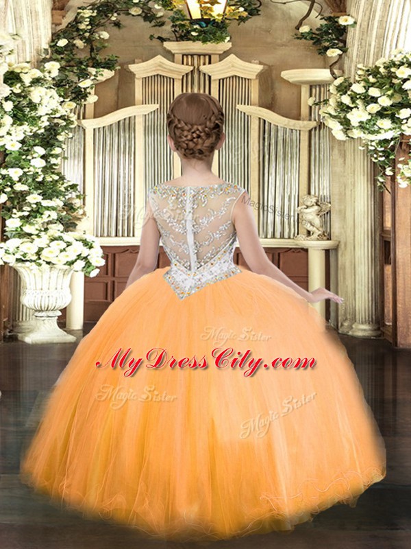 Fancy Yellow Scoop Neckline Beading High School Pageant Dress Sleeveless Zipper