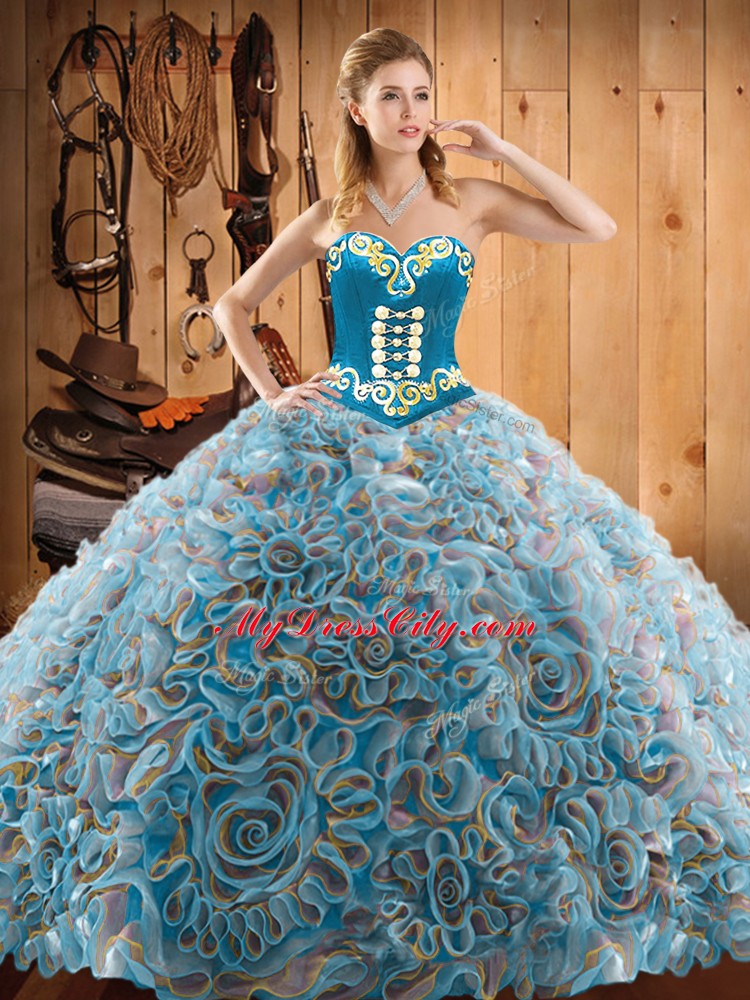 Multi-color Lace Up Quinceanera Dresses Embroidery Sleeveless With Train Sweep Train