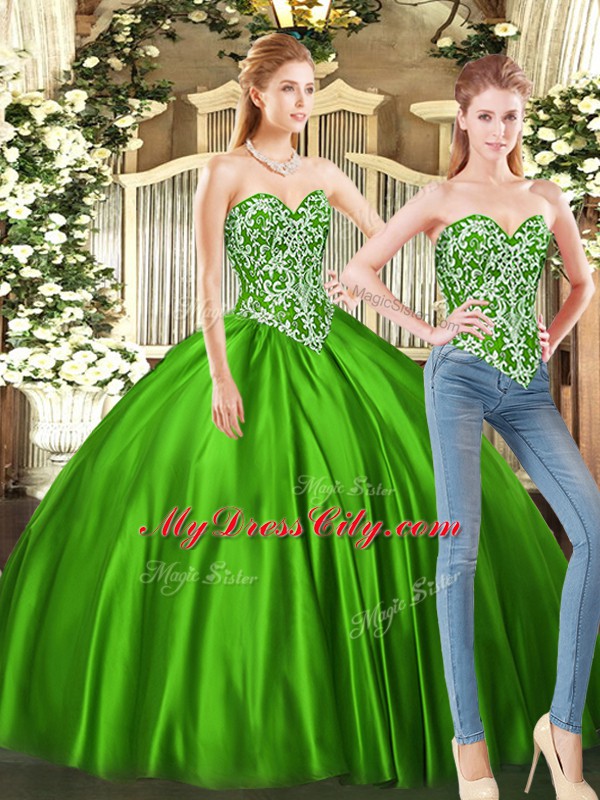 Edgy Floor Length Green Sweet 16 Quinceanera Dress Sweetheart Sleeveless Lace Up