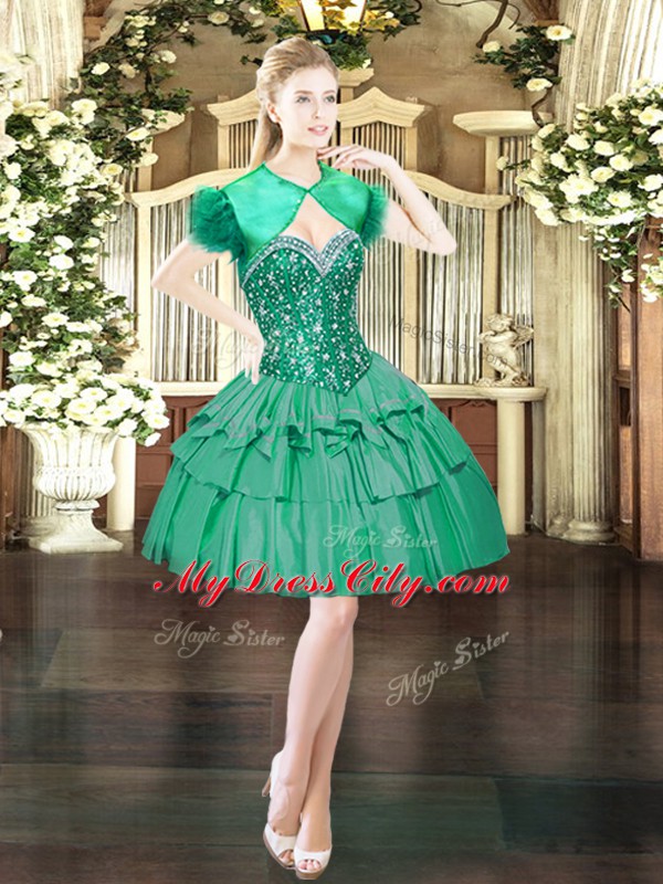 Beading Prom Party Dress Dark Green Lace Up Sleeveless Mini Length