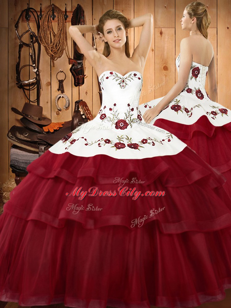 Graceful Wine Red Sweet 16 Quinceanera Dress Sweetheart Sleeveless Sweep Train Lace Up