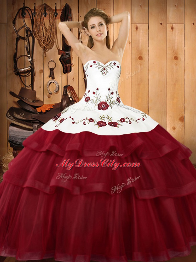 Graceful Wine Red Sweet 16 Quinceanera Dress Sweetheart Sleeveless Sweep Train Lace Up