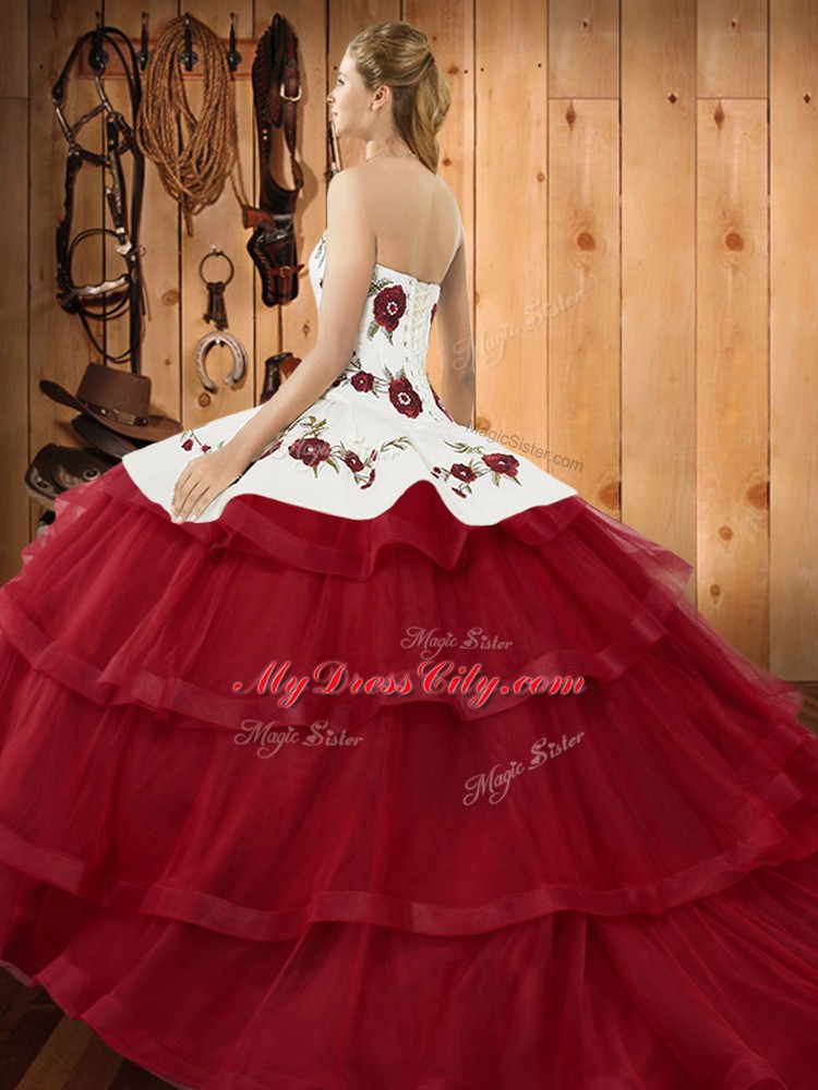 Graceful Wine Red Sweet 16 Quinceanera Dress Sweetheart Sleeveless Sweep Train Lace Up