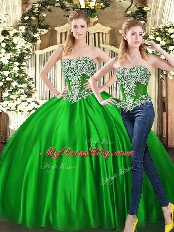 Romantic Green Two Pieces Sweetheart Sleeveless Organza Floor Length Lace Up Beading and Ruffles Sweet 16 Dress