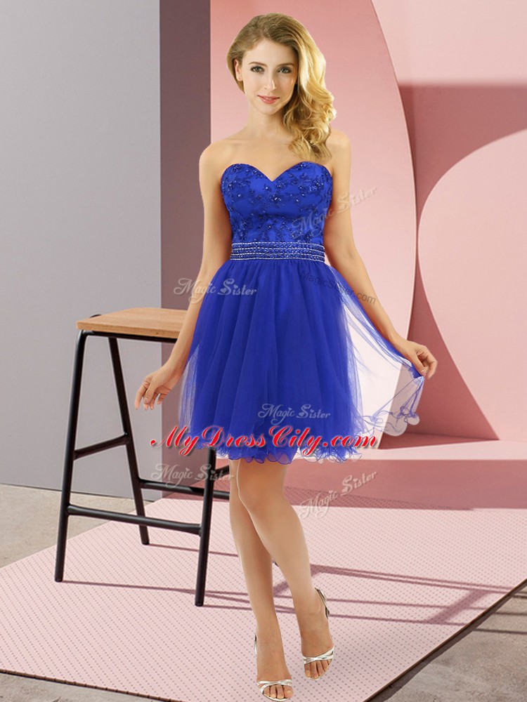 Fitting Blue Sweetheart Neckline Beading Homecoming Dress Sleeveless Zipper