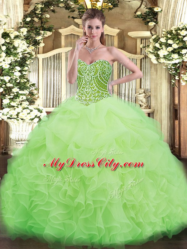 Organza Sleeveless Floor Length Quinceanera Dresses and Beading and Ruffles