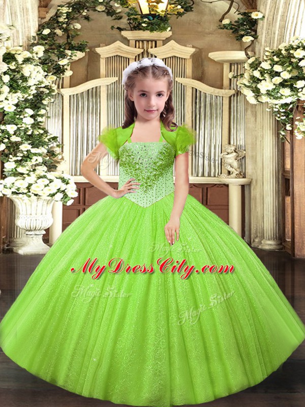 Yellow Green Sleeveless Tulle Lace Up Pageant Dress for Sweet 16 and Quinceanera