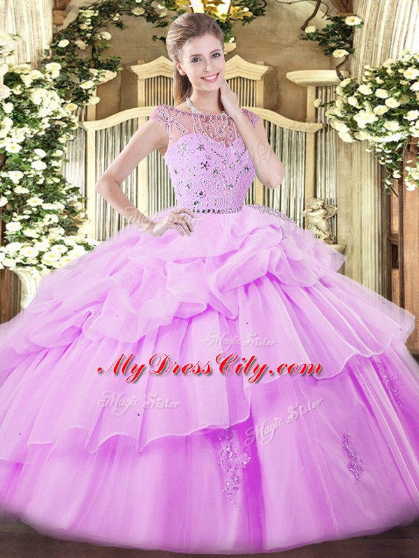 Low Price Bateau Sleeveless Zipper 15 Quinceanera Dress Lilac Tulle