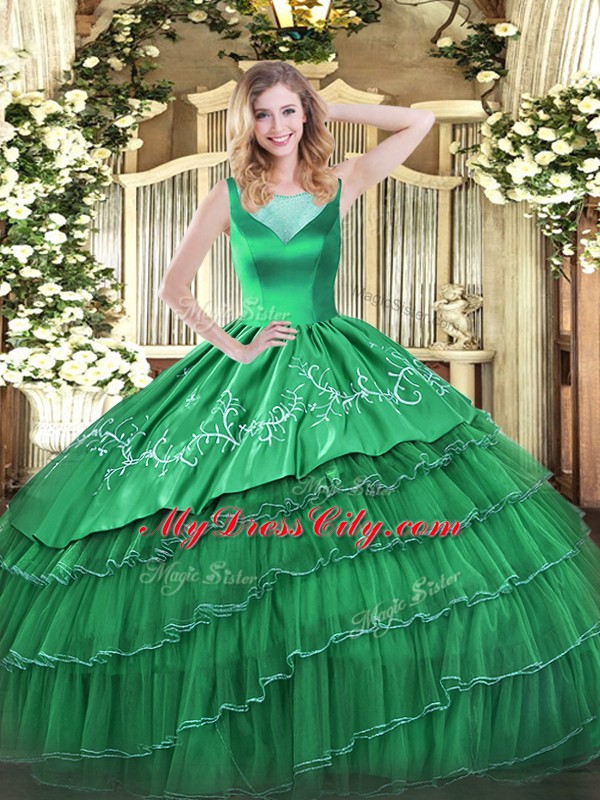 Artistic Floor Length Turquoise Sweet 16 Dress Scoop Sleeveless Side Zipper