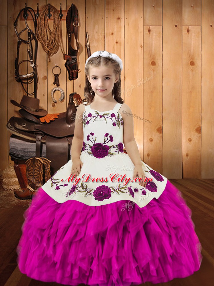 Sleeveless Beading and Ruffles Lace Up Little Girl Pageant Gowns