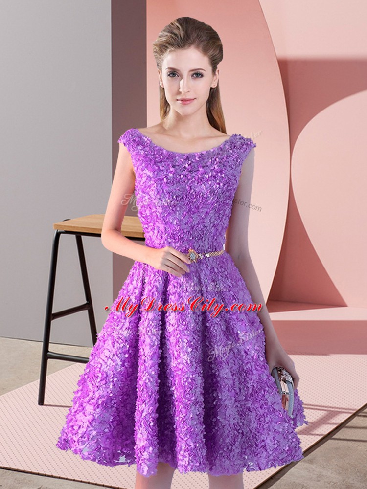 Knee Length A-line Sleeveless Lavender Prom Evening Gown Lace Up