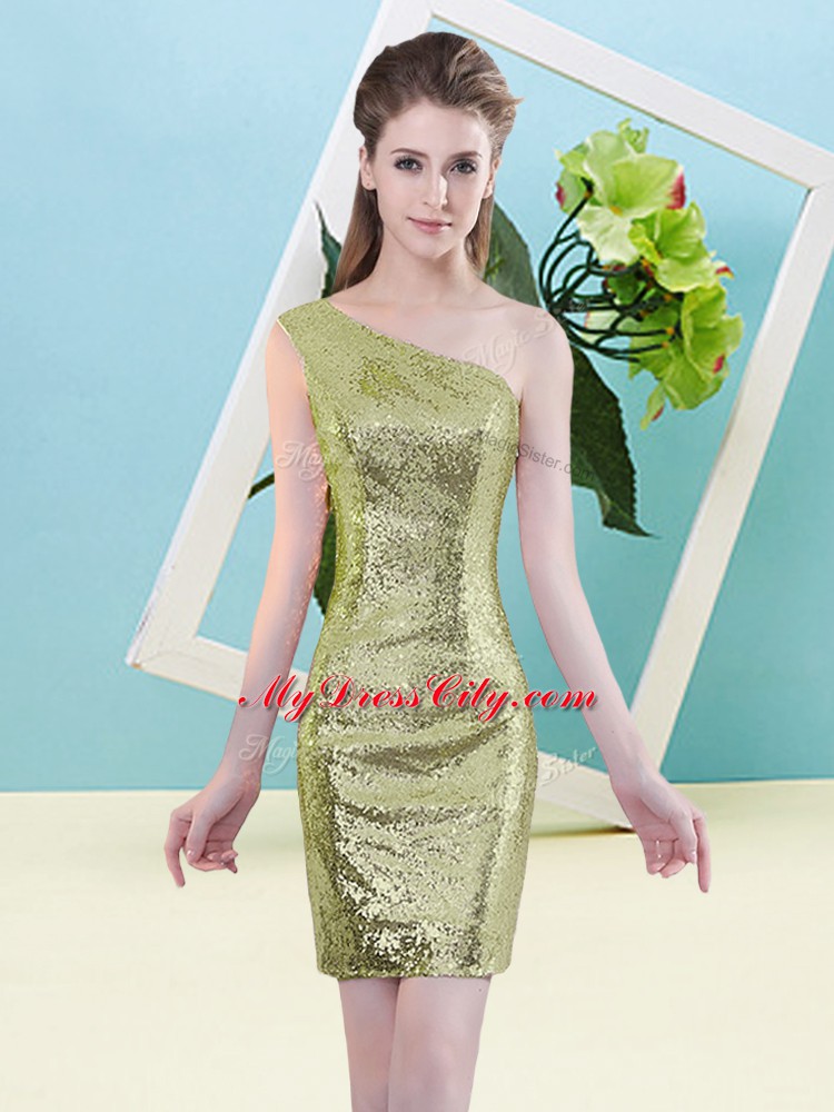 Suitable Yellow Green Column/Sheath Sequins Prom Dresses Zipper Sequined Sleeveless Mini Length