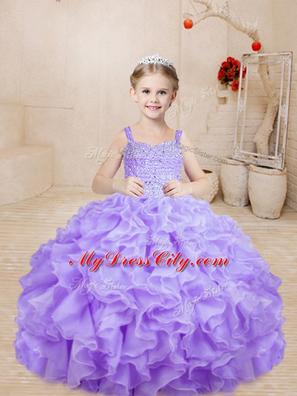 Classical Lavender Sleeveless Beading and Ruffles Floor Length Winning Pageant Gowns