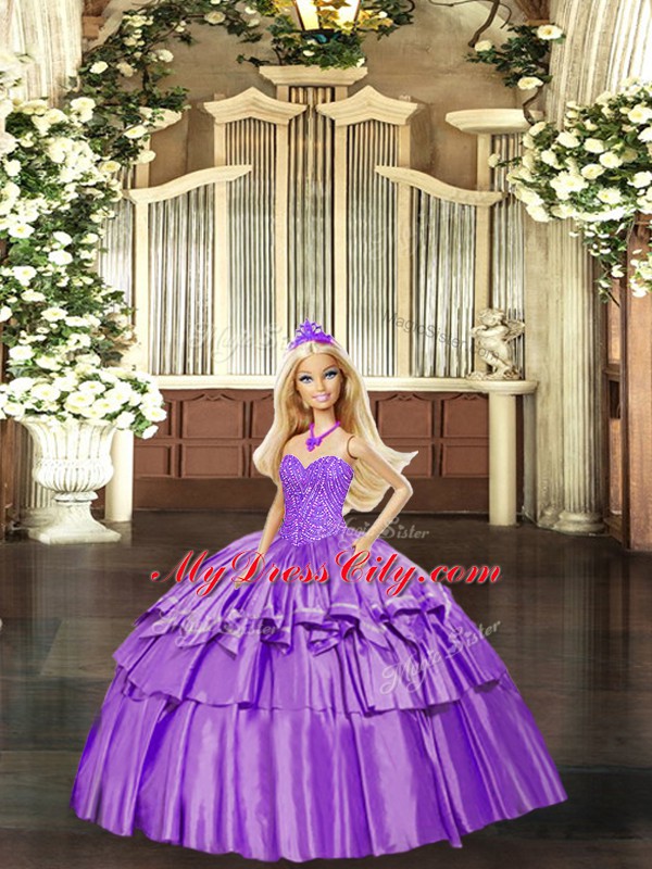 Eggplant Purple Ball Gowns Organza Sweetheart Sleeveless Beading and Ruffled Layers Floor Length Lace Up Quinceanera Dresses