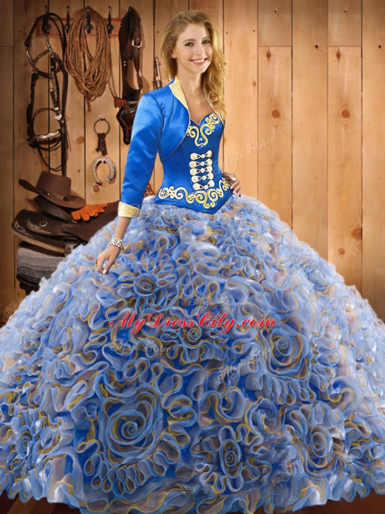 Deluxe Embroidery 15 Quinceanera Dress Multi-color Lace Up Sleeveless With Train Sweep Train