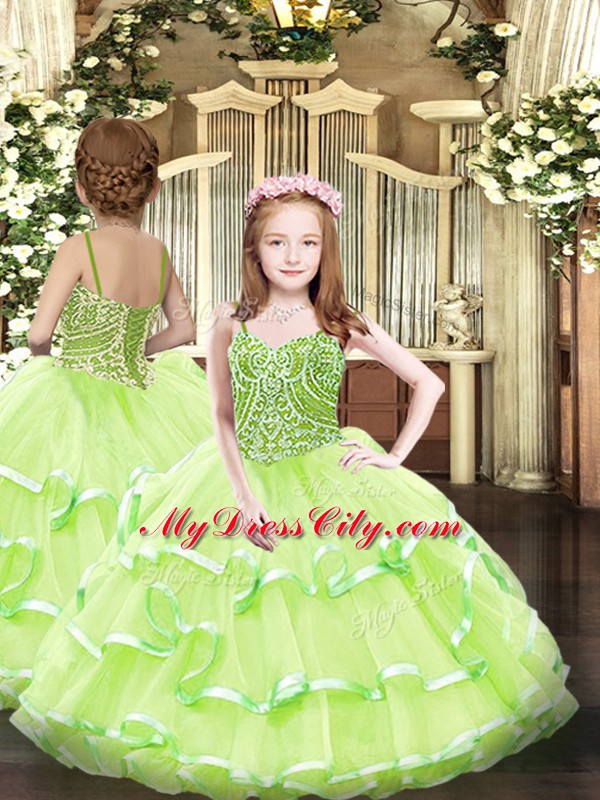 Sleeveless Lace Up Floor Length Beading and Ruffled Layers Quinceanera Gowns