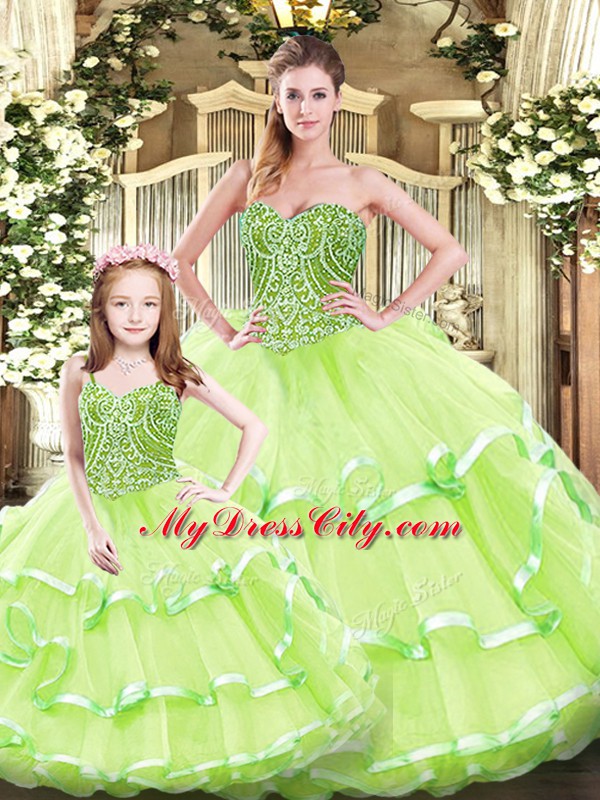 Sleeveless Lace Up Floor Length Beading and Ruffled Layers Quinceanera Gowns