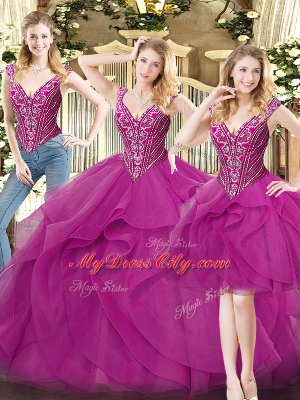 Super Sleeveless Lace Up Floor Length Beading and Ruffles Sweet 16 Dresses