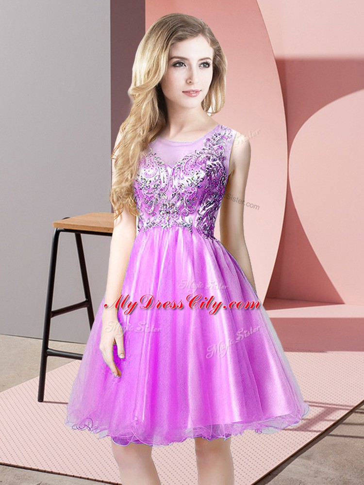 Vintage Scoop Sleeveless Tulle Prom Evening Gown Beading Zipper