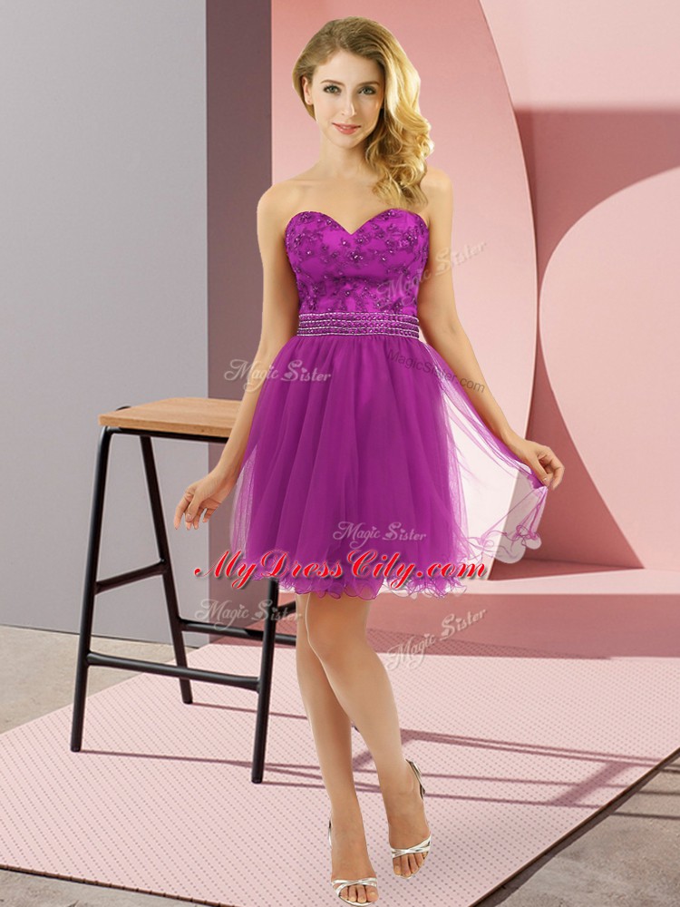 Eggplant Purple Zipper Sweetheart Beading Tulle Sleeveless