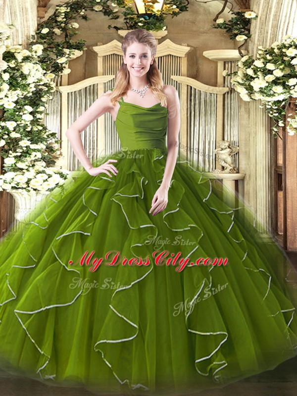 Floor Length Ball Gowns Sleeveless Olive Green Quinceanera Dresses Zipper