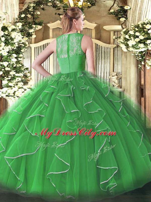 Floor Length Ball Gowns Sleeveless Olive Green Quinceanera Dresses Zipper