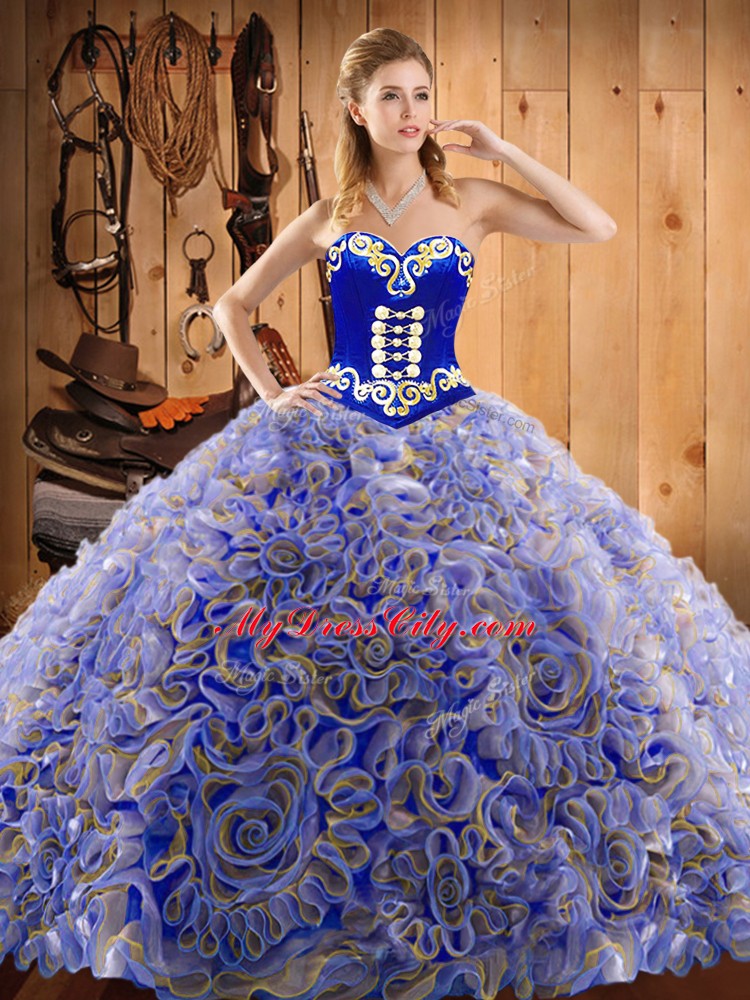 Multi-color Sleeveless With Train Embroidery Lace Up 15 Quinceanera Dress