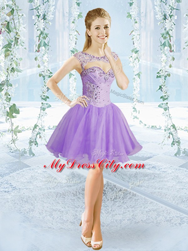 Luxury Lavender Prom Evening Gown Prom and Party with Beading Scoop Sleeveless Lace Up