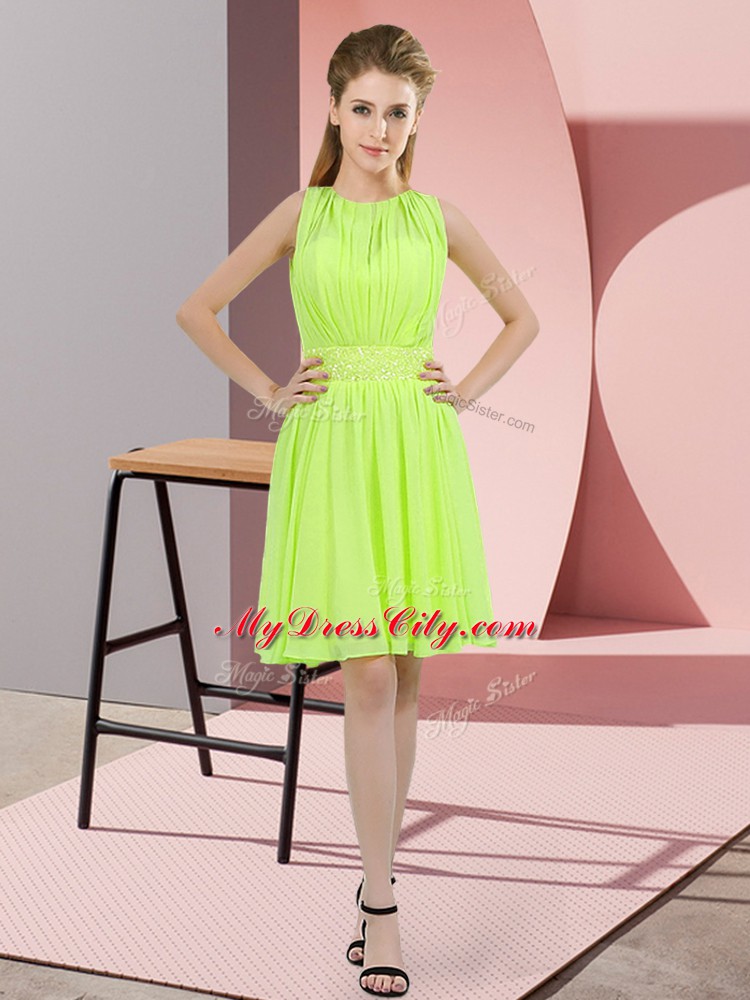 Traditional Yellow Green Sleeveless Chiffon Zipper Bridesmaid Dress for Prom and Party and Wedding Party