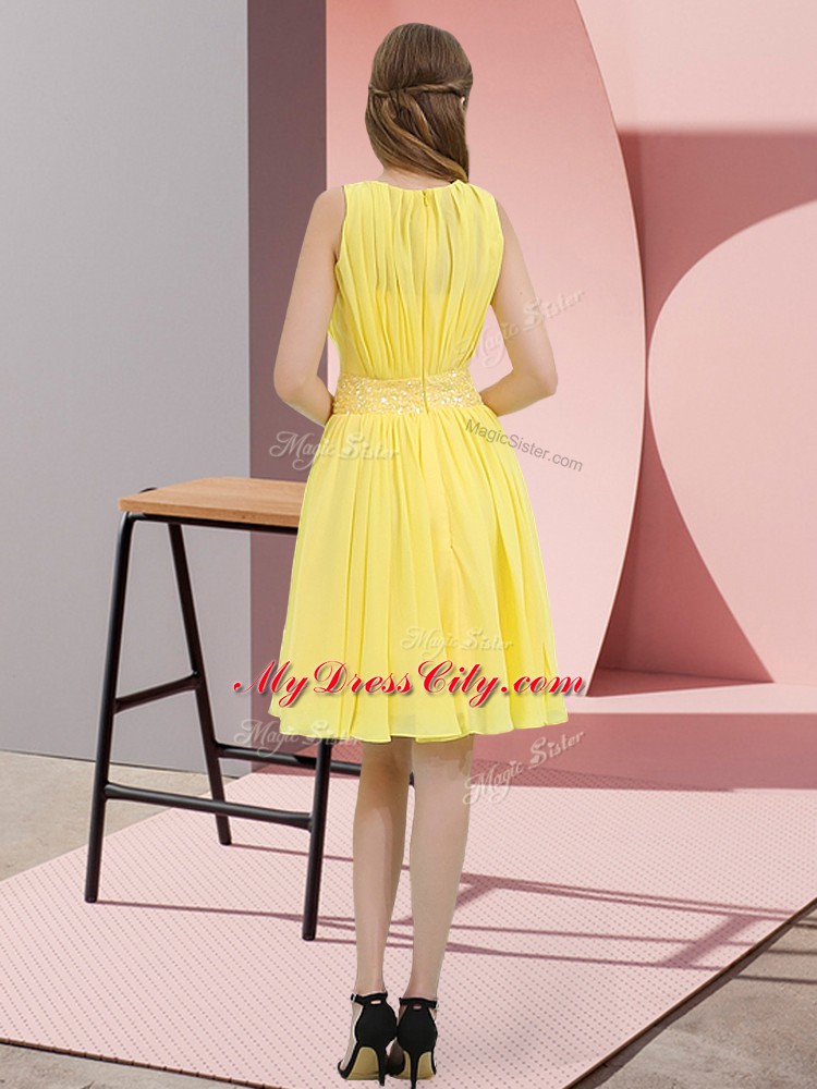 Traditional Yellow Green Sleeveless Chiffon Zipper Bridesmaid Dress for Prom and Party and Wedding Party