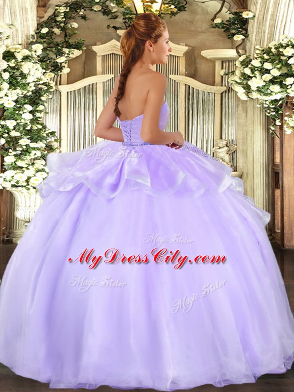 Sophisticated Sleeveless Floor Length Beading and Ruffles Lace Up 15 Quinceanera Dress with Pink