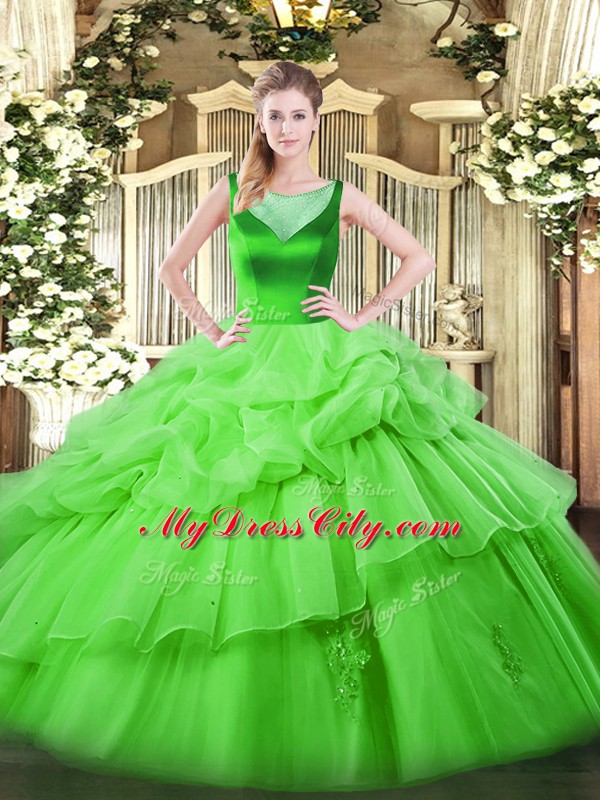 Exquisite Organza Sleeveless Floor Length Vestidos de Quinceanera and Beading and Pick Ups