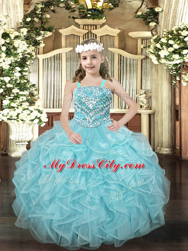 Enchanting Light Blue Sleeveless Beading and Ruffles Floor Length Pageant Dress Toddler