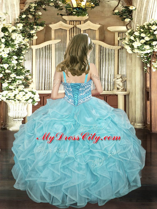 Enchanting Light Blue Sleeveless Beading and Ruffles Floor Length Pageant Dress Toddler