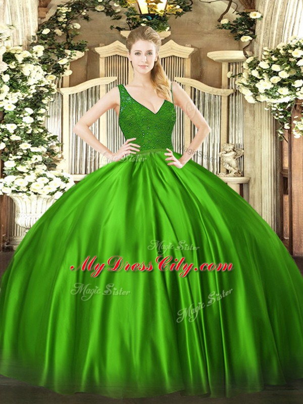 Luxury V-neck Sleeveless Taffeta Sweet 16 Quinceanera Dress Beading Zipper